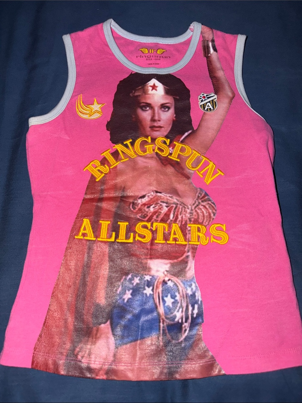 Ringspun Allstars Vintage Wonder Woman Pink Tank Top